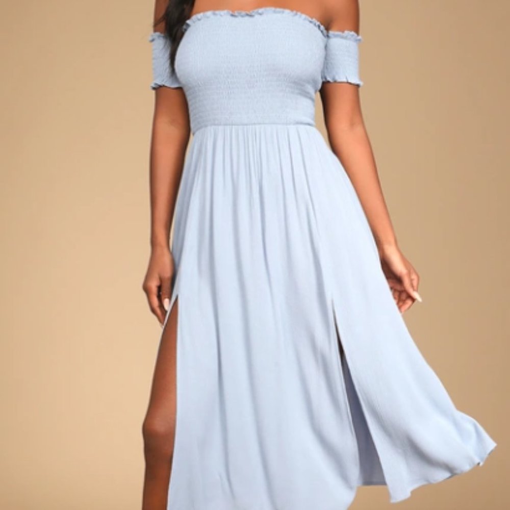 Lulu's Light Blue Off-Shoulder Midi Dress